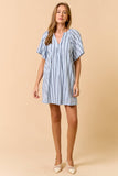 ILD4549-1 Striped Deep V-Neckline Mini Dress: LT BLUE / M