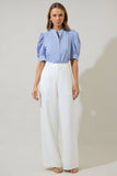 Cayra Stripe Klina Drape Sleeve Top: BLUE-WHITE / M