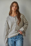 W2537 | Knit Polyester Acrylic Striped Sweater Cardigan : Dusty Mint / M