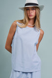 Minimalist Keyhole Back Linen Sleeveless Top: WHITE / S-M-L:2-2-2