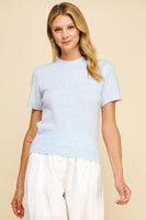 SOFT YARN SHORT SLEEVE SWEATER TOP - 5433W: IVORY / L