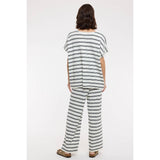 STRIPED KNIT SWEATER TOP AND PANTS SET / WL25-12183: SKY/BLUE / L