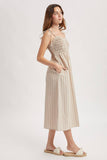 STRIPED SELF SHOULDER TIE MIDI DRESS / WL25-11446: BLUE/WHITE / M