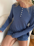 Striped Soft Button Loungewear Long Sleeve Top: XL / Long Sleeve Top