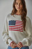 W2411 | Knit Sweater Crew American Flag Pullover: Off White / S