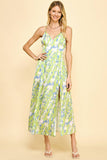 SATIN SLIP MAXI DRESS - LIME MULTI: M