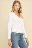 V-NECK BUTTON DOWN WOVEN COMBO TOP - 5831W: HEATHER GREY / SM