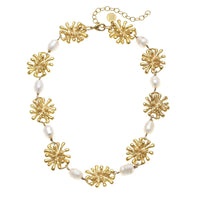 Gold Starburst and Freshwater Pearl Necklace