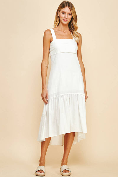 BACK TIED SLVLESS MAXI DRESS - OFF WHITE: L
