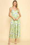 SATIN SLIP MAXI DRESS - LIME MULTI: M